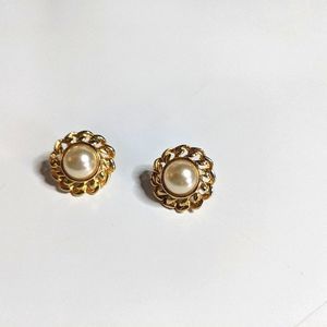 Pearl Post with Gold Chain Accent Classy Vintage Earrings.